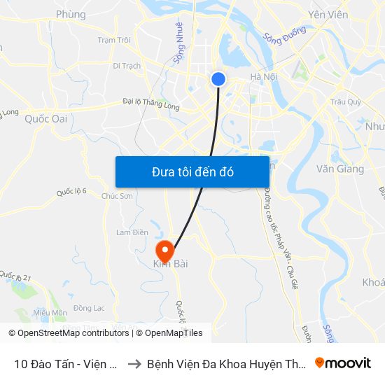 10 Đào Tấn - Viện Vật Lý to Bệnh Viện Đa Khoa Huyện Thanh Oai map