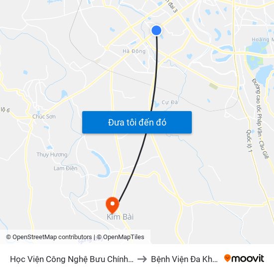 Học Viện Công Nghệ Bưu Chính Viễn Thông - Trần Phú (Hà Đông) to Bệnh Viện Đa Khoa Huyện Thanh Oai map