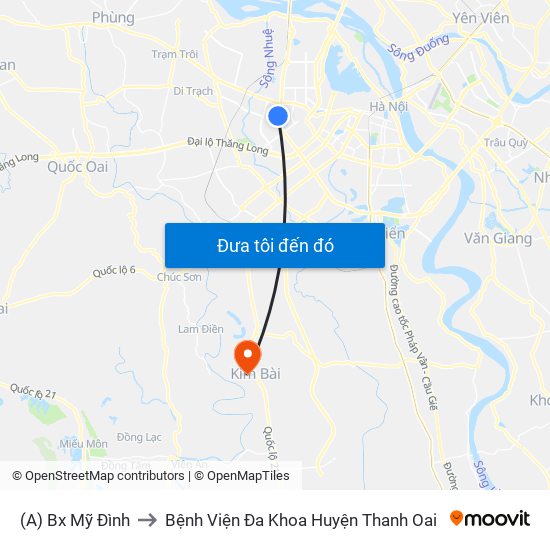 (A) Bx Mỹ Đình to Bệnh Viện Đa Khoa Huyện Thanh Oai map