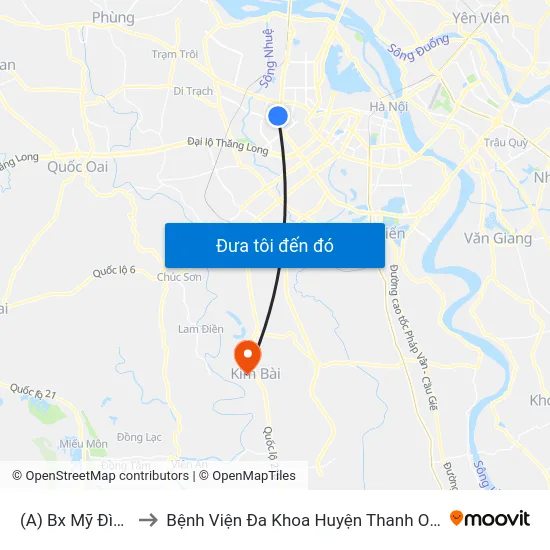 (A) Bx Mỹ Đình to Bệnh Viện Đa Khoa Huyện Thanh Oai map
