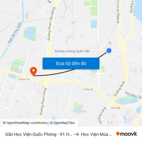 Gần Học Viện Quốc Phòng - 91 Hoàng Quốc Việt to Học Viện Múa Việt Nam map