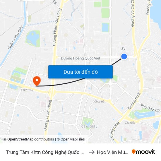 Trung Tâm Khtn Công Nghệ Quốc Gia - 18 Hoàng Quốc Việt to Học Viện Múa Việt Nam map