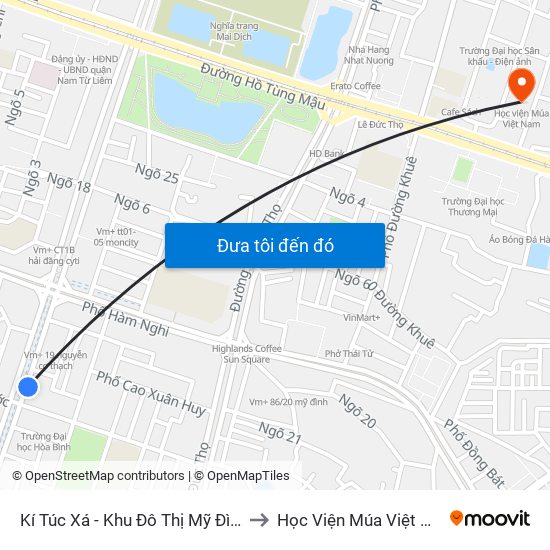 Kí Túc Xá - Khu Đô Thị Mỹ Đình II to Học Viện Múa Việt Nam map