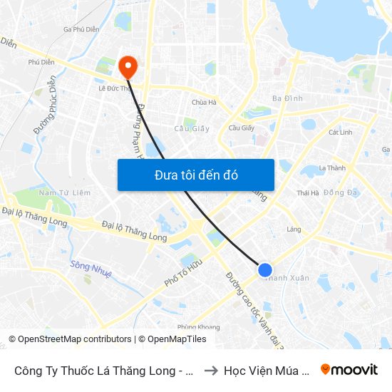 Công Ty Thuốc Lá Thăng Long - 235 Nguyễn Trãi to Học Viện Múa Việt Nam map