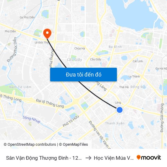 Sân Vận Động Thượng Đình - 129 Nguyễn Trãi to Học Viện Múa Việt Nam map