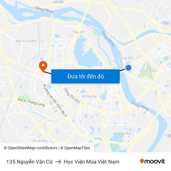 135 Nguyễn Văn Cừ to Học Viện Múa Việt Nam map