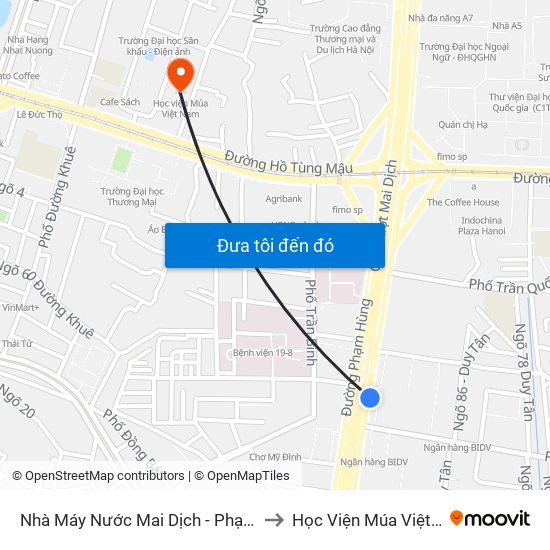 Nhà Máy Nước Mai Dịch - Phạm Hùng to Học Viện Múa Việt Nam map