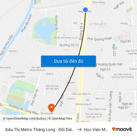 Siêu Thị Metro Thăng Long - Đối Diện Ngõ 599 Phạm Văn Đồng to Học Viện Múa Việt Nam map