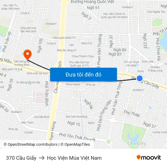 370 Cầu Giấy to Học Viện Múa Việt Nam map