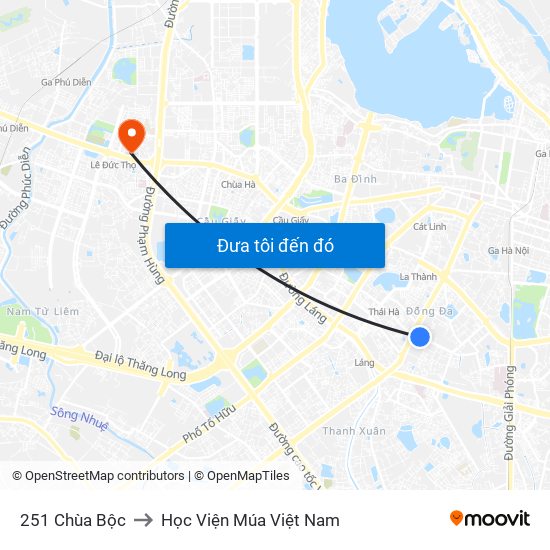 251 Chùa Bộc to Học Viện Múa Việt Nam map