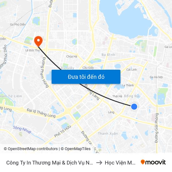 Công Ty In Thương Mại & Dịch Vụ Ngân Hàng - Số 10 Chùa Bộc to Học Viện Múa Việt Nam map