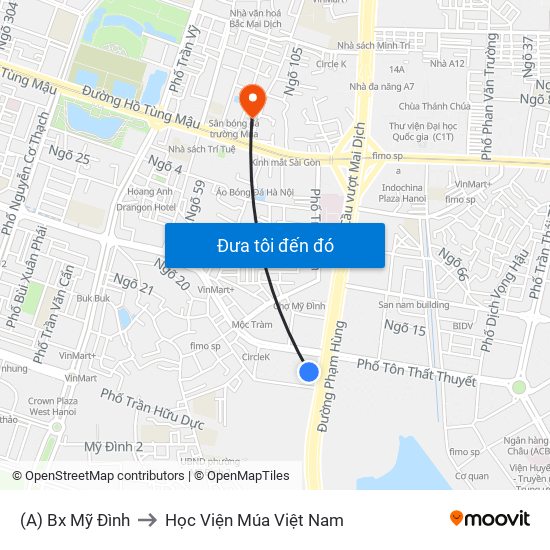 (A) Bx Mỹ Đình to Học Viện Múa Việt Nam map