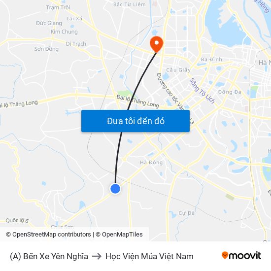 (A) Bến Xe Yên Nghĩa to Học Viện Múa Việt Nam map