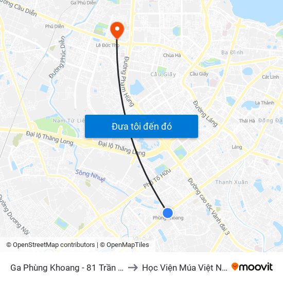 Ga Phùng Khoang - 81 Trần Phú to Học Viện Múa Việt Nam map
