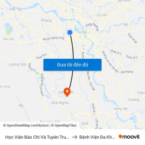 Học Viện Báo Chí Và Tuyên Truyền - 36 Xuân Thủy to Bệnh Viện Đa Khoa Vân Đình map