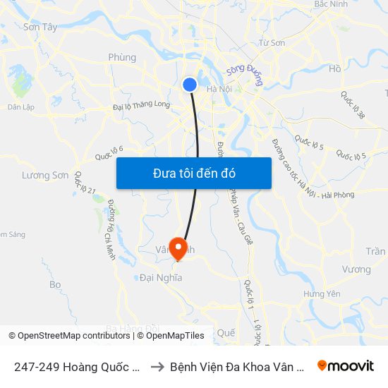 247-249 Hoàng Quốc Việt to Bệnh Viện Đa Khoa Vân Đình map