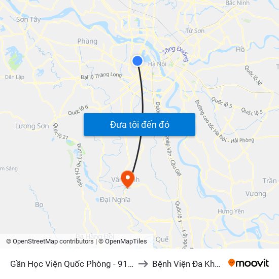 Gần Học Viện Quốc Phòng - 91 Hoàng Quốc Việt to Bệnh Viện Đa Khoa Vân Đình map
