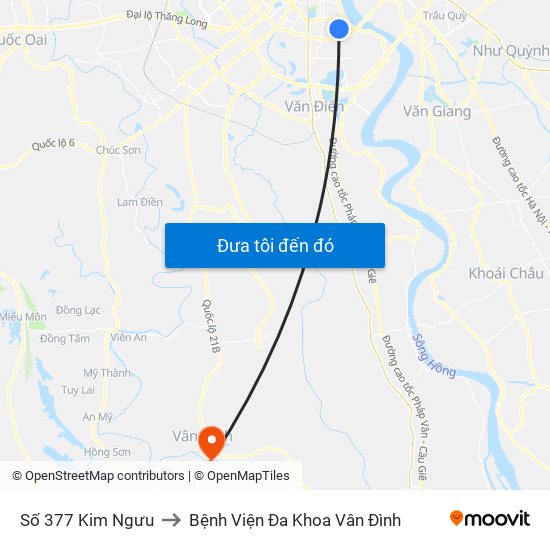 Số 377 Kim Ngưu to Bệnh Viện Đa Khoa Vân Đình map