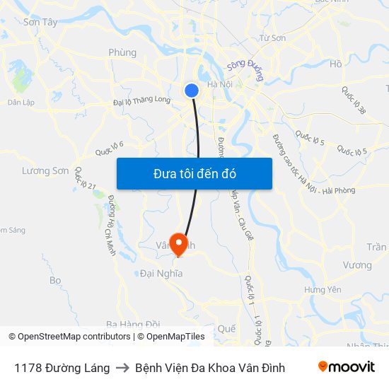 1178 Đường Láng to Bệnh Viện Đa Khoa Vân Đình map