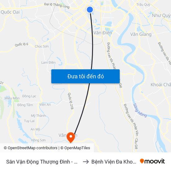 Sân Vận Động Thượng Đình - 129 Nguyễn Trãi to Bệnh Viện Đa Khoa Vân Đình map