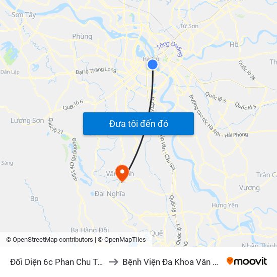 Đối Diện 6c Phan Chu Trinh to Bệnh Viện Đa Khoa Vân Đình map