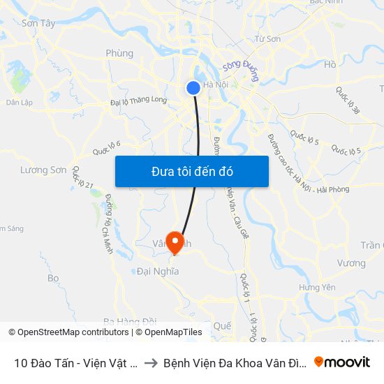 10 Đào Tấn - Viện Vật Lý to Bệnh Viện Đa Khoa Vân Đình map