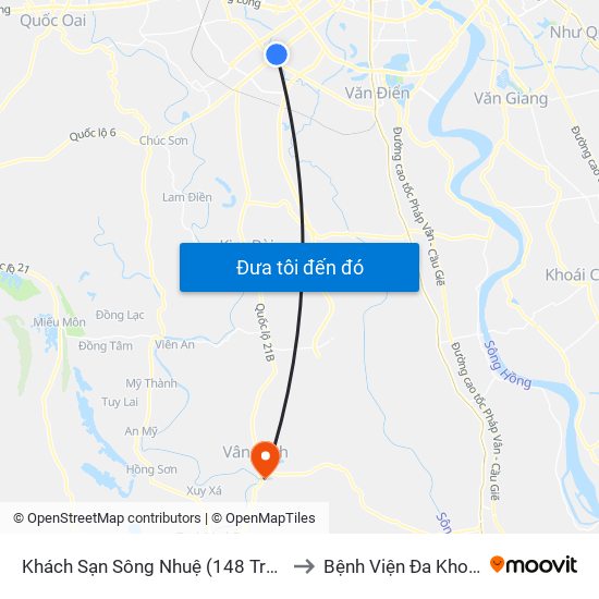 Khách Sạn Sông Nhuệ (148 Trần Phú- Hà Đông) to Bệnh Viện Đa Khoa Vân Đình map