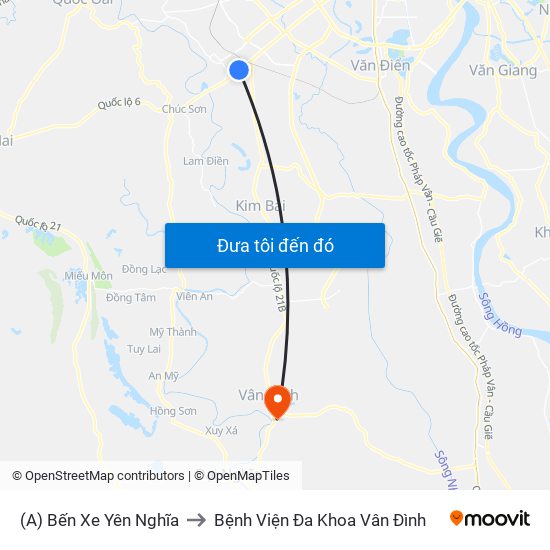 (A) Bến Xe Yên Nghĩa to Bệnh Viện Đa Khoa Vân Đình map