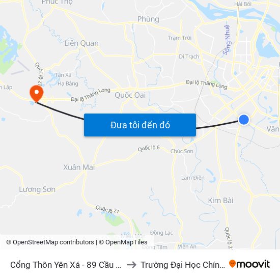 Cổng Thôn Yên Xá - 89 Cầu Bươu to Trường Đại Học Chính Trị map