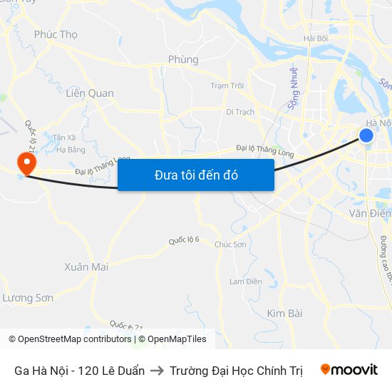 Ga Hà Nội - 120 Lê Duẩn to Trường Đại Học Chính Trị map