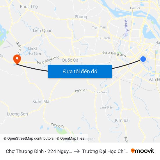 Chợ Thượng Đình - 224 Nguyễn Trãi to Trường Đại Học Chính Trị map