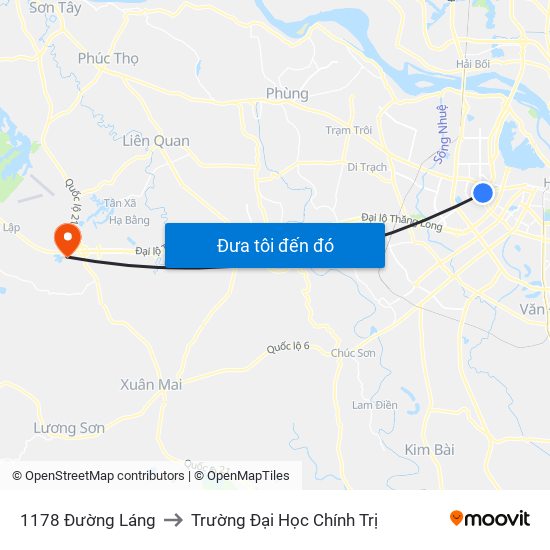 1178 Đường Láng to Trường Đại Học Chính Trị map