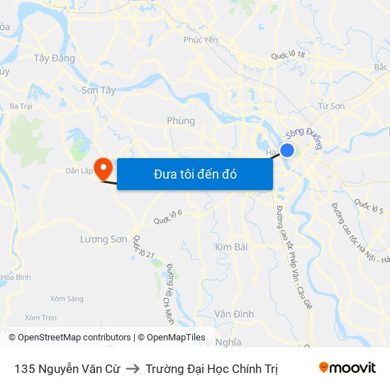 135 Nguyễn Văn Cừ to Trường Đại Học Chính Trị map