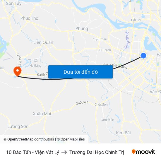 10 Đào Tấn - Viện Vật Lý to Trường Đại Học Chính Trị map