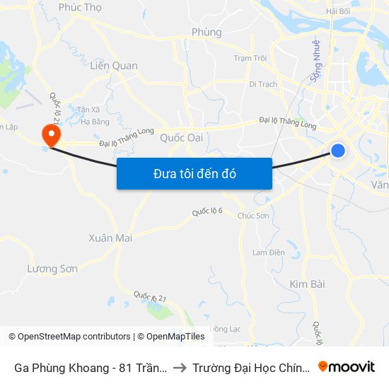 Ga Phùng Khoang - 81 Trần Phú to Trường Đại Học Chính Trị map