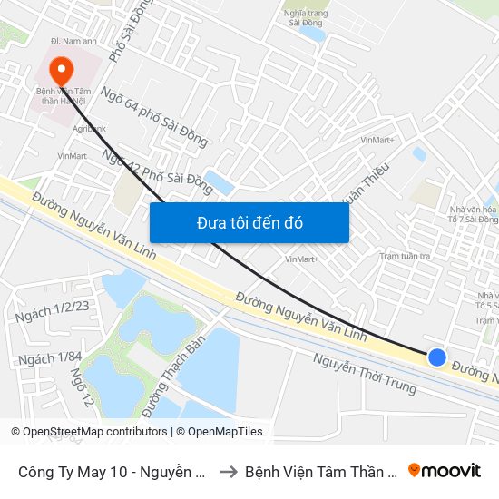 Công Ty May 10 - Nguyễn Văn Linh to Bệnh Viện Tâm Thần Hà Nội map