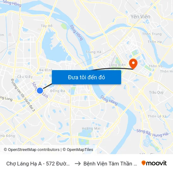 Chợ Láng Hạ A - 572 Đường Láng to Bệnh Viện Tâm Thần Hà Nội map