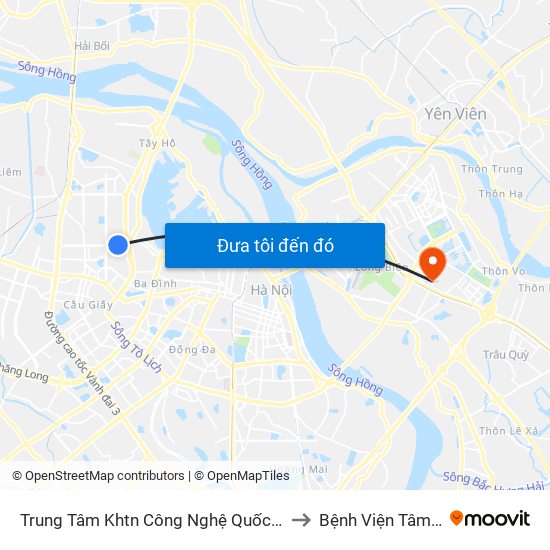 Trung Tâm Khtn Công Nghệ Quốc Gia - 18 Hoàng Quốc Việt to Bệnh Viện Tâm Thần Hà Nội map