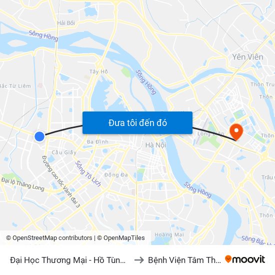 Đại Học Thương Mại - Hồ Tùng Mậu (Cột Sau) to Bệnh Viện Tâm Thần Hà Nội map