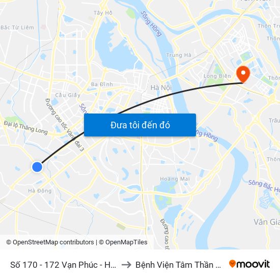 Số 170 - 172 Vạn Phúc - Hà Đông to Bệnh Viện Tâm Thần Hà Nội map