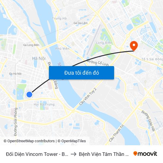 Đối Diện Vincom Tower - Bà Triệu to Bệnh Viện Tâm Thần Hà Nội map