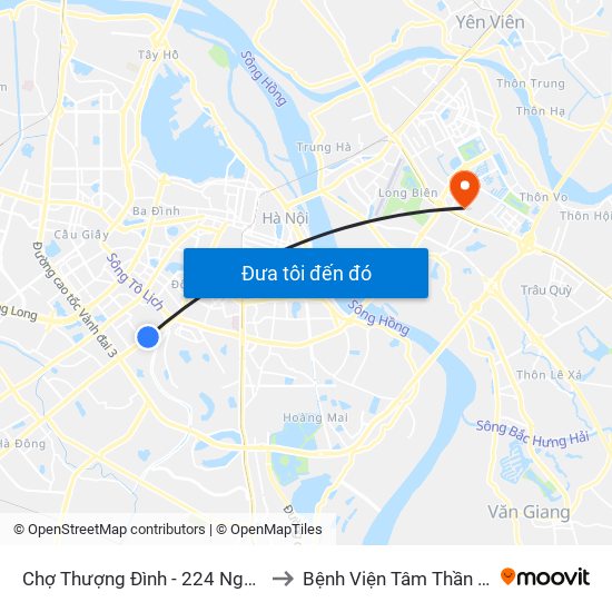 Chợ Thượng Đình - 224 Nguyễn Trãi to Bệnh Viện Tâm Thần Hà Nội map