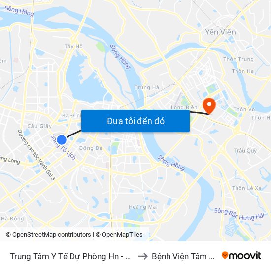 Trung Tâm Y Tế Dự Phòng Hn - 70 Nguyễn Chí Thanh to Bệnh Viện Tâm Thần Hà Nội map