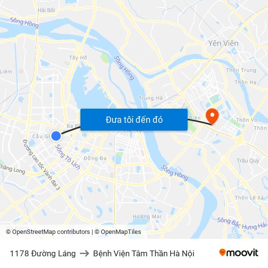 1178 Đường Láng to Bệnh Viện Tâm Thần Hà Nội map