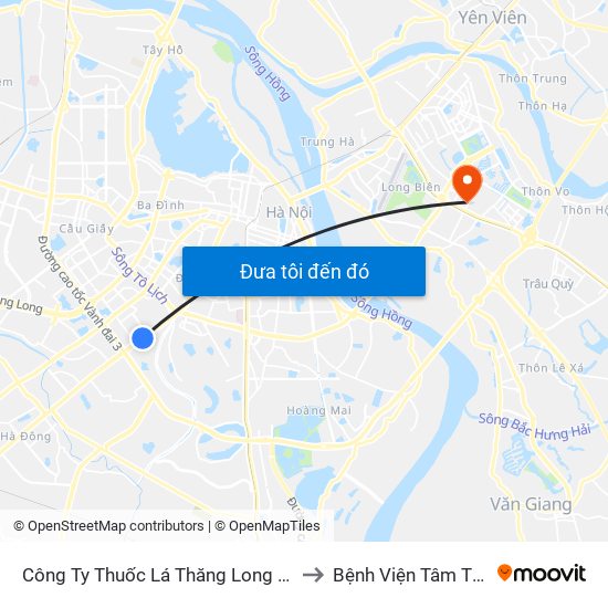 Công Ty Thuốc Lá Thăng Long - 235 Nguyễn Trãi to Bệnh Viện Tâm Thần Hà Nội map