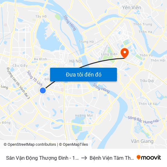 Sân Vận Động Thượng Đình - 129 Nguyễn Trãi to Bệnh Viện Tâm Thần Hà Nội map