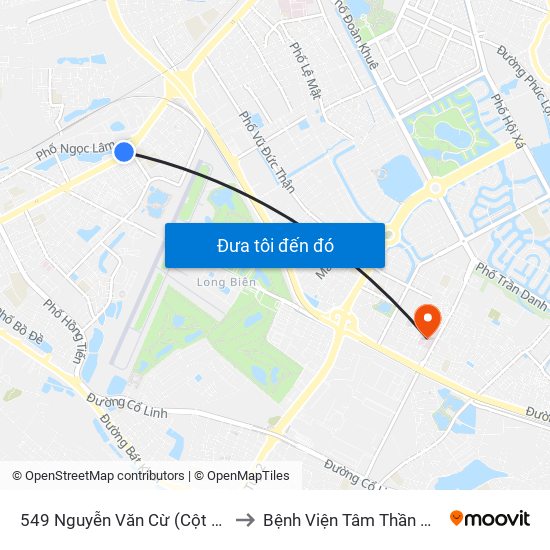 549 Nguyễn Văn Cừ (Cột Trước) to Bệnh Viện Tâm Thần Hà Nội map