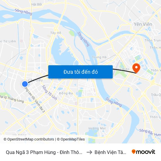 Qua Ngã 3 Phạm Hùng - Đình Thôn (Hướng Đi Phạm Văn Đồng) to Bệnh Viện Tâm Thần Hà Nội map