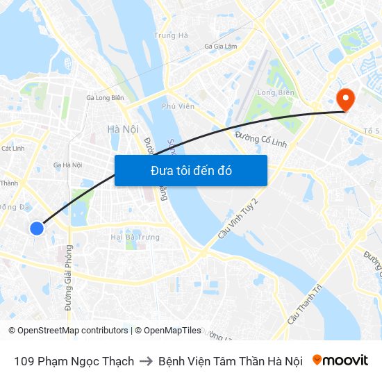 109 Phạm Ngọc Thạch to Bệnh Viện Tâm Thần Hà Nội map