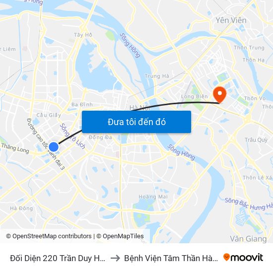 Đối Diện 220 Trần Duy Hưng to Bệnh Viện Tâm Thần Hà Nội map